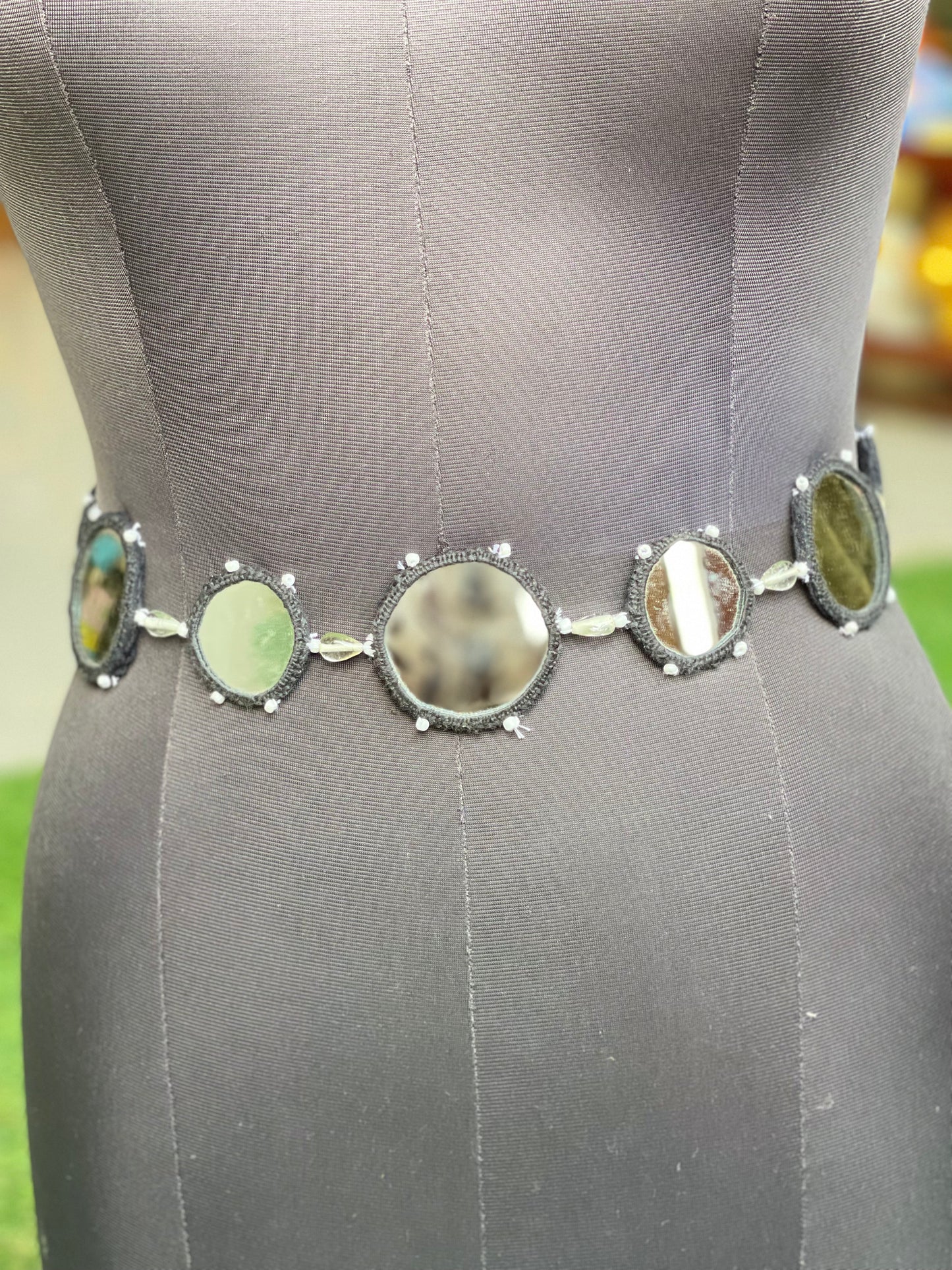 Big round mirrors stylish hand made black belt