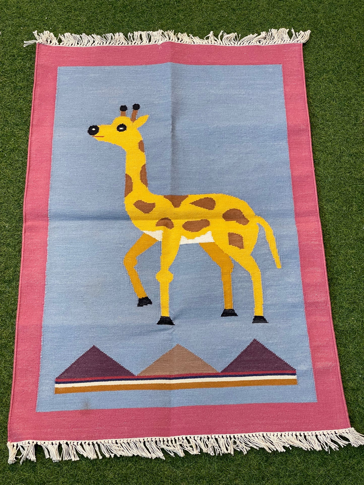 Giraffe cotton handwoven panja weave carpet 2x3 ft