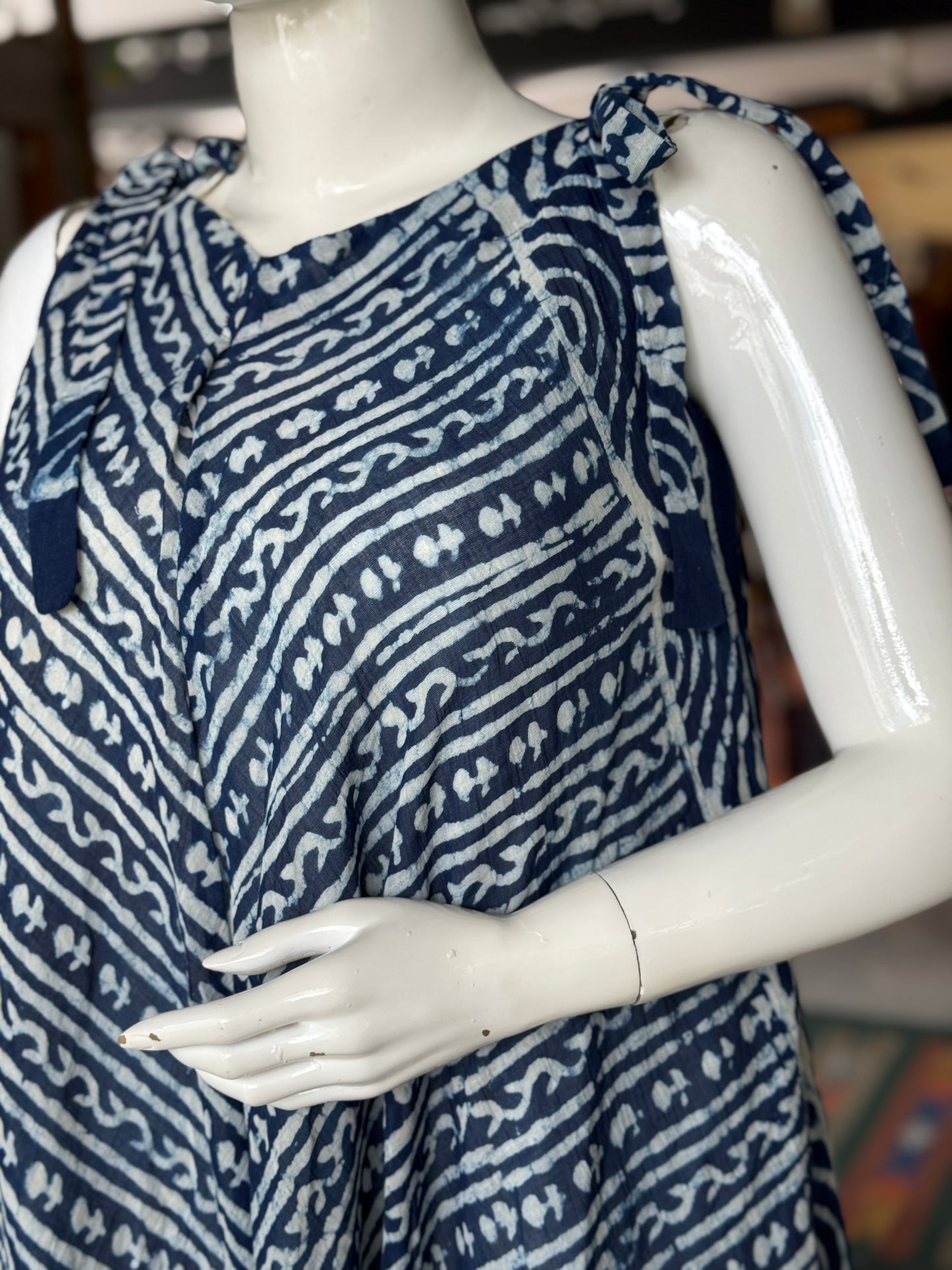 Tie up jumpsuit in soft hand block printed mul cotton