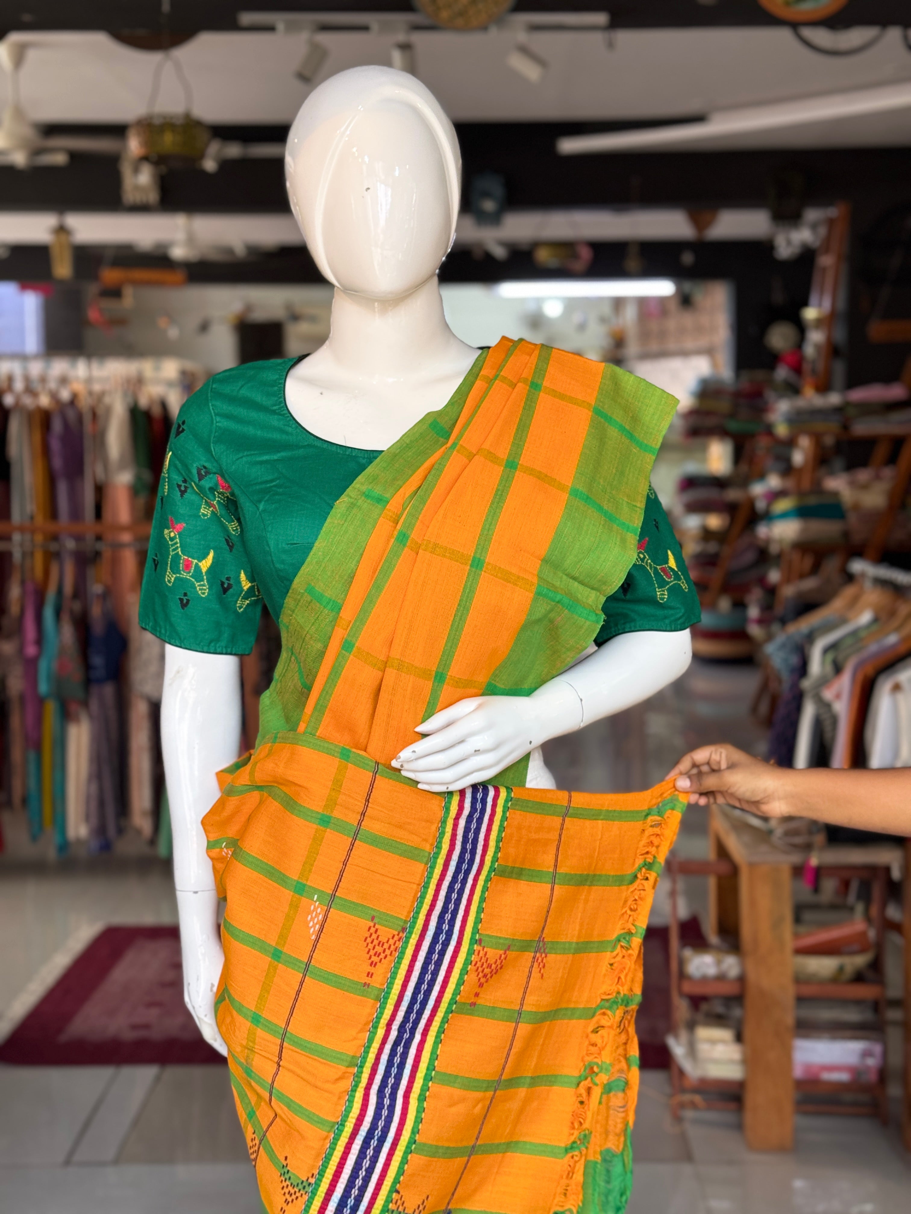 Jharkhand Santhal Lumang tribal handloom cotton saree – Handpicked