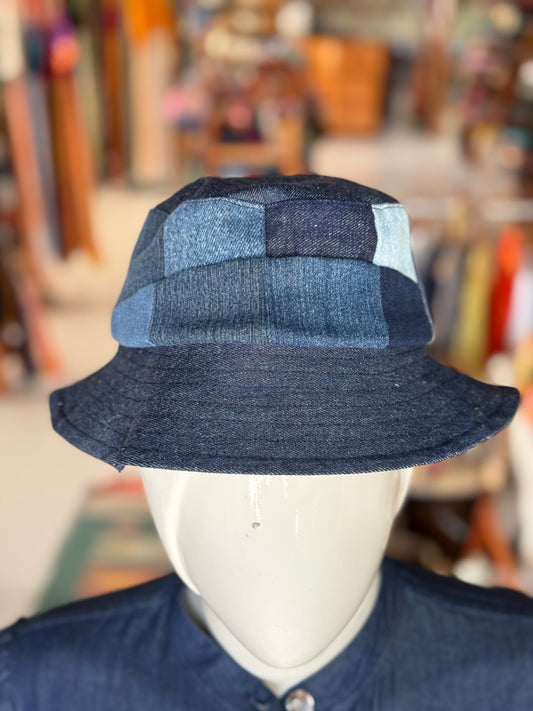 Denim upcycled patchwork hat