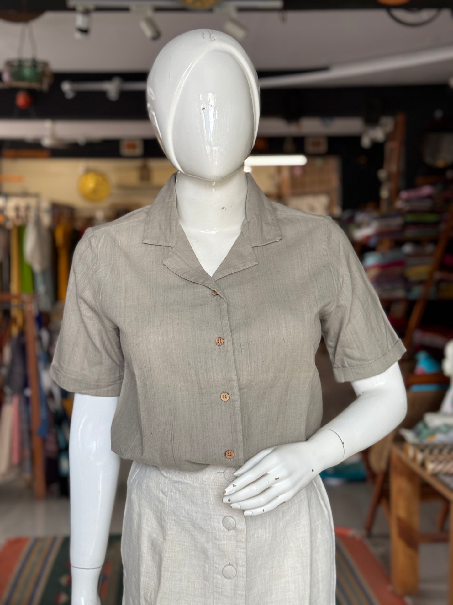 Dull grey soft handwoven cotton collared shirt for women
