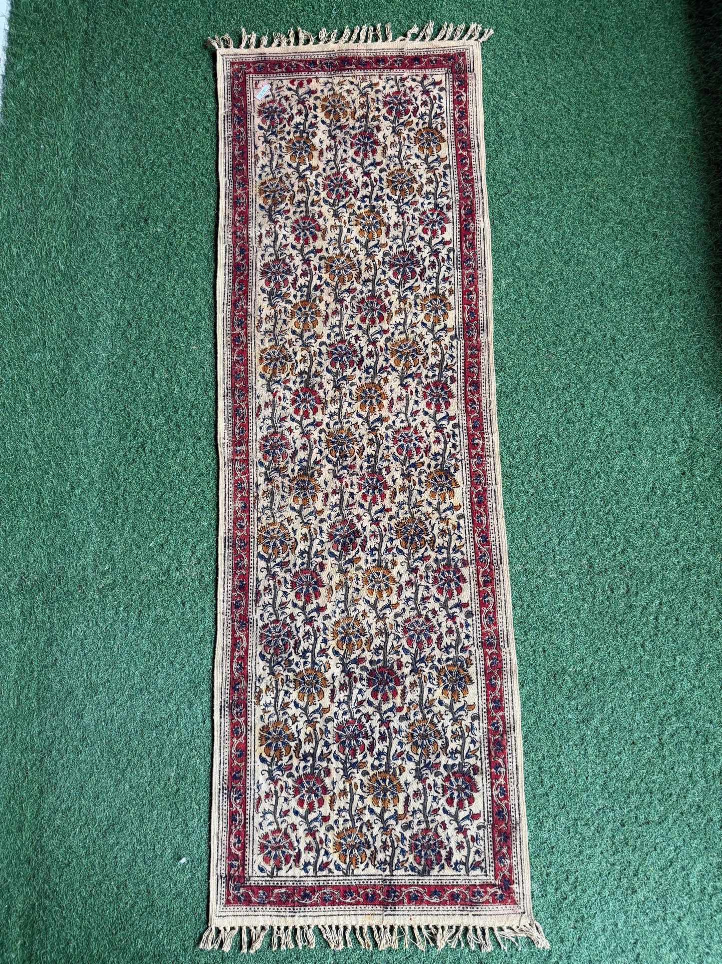 2 x 6 feet cotton Kalamkari hand block printed runner carpet / durrie