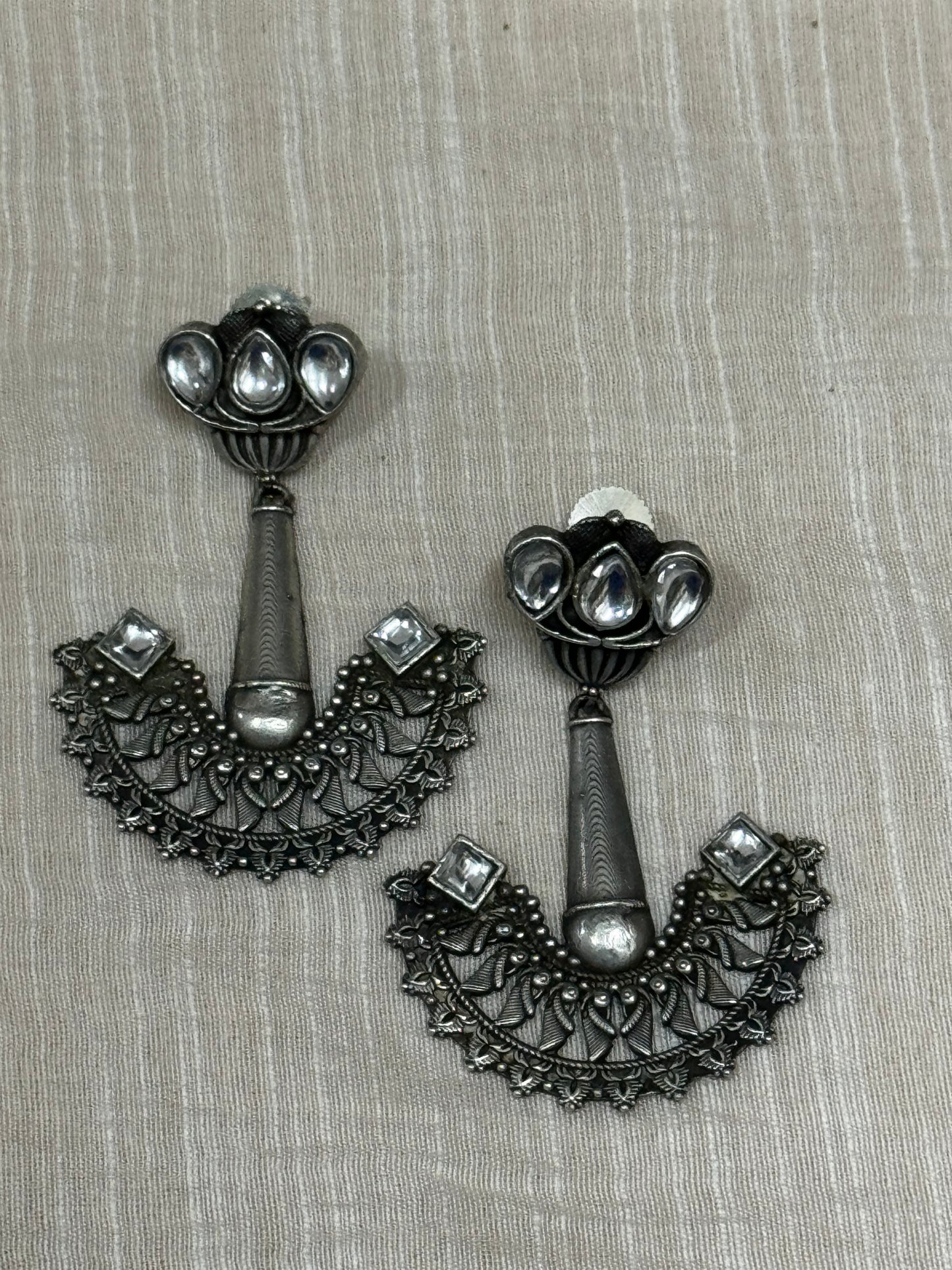 Kundan crown stud with half circle drop - earrings