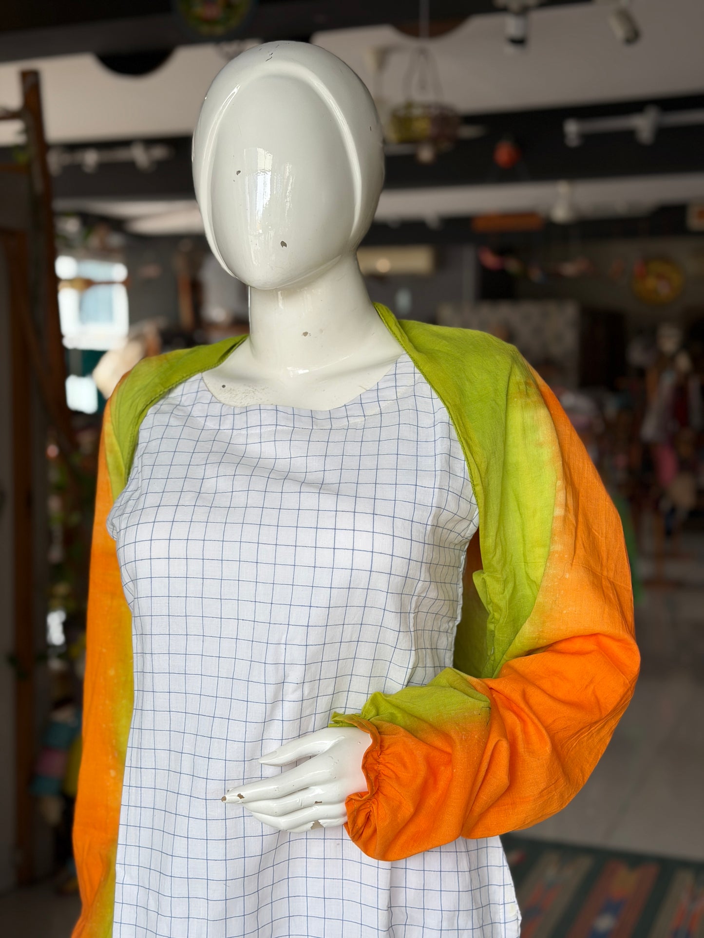Saffron orange and green tie dye hand crafted cotton short shrug with full sleeves