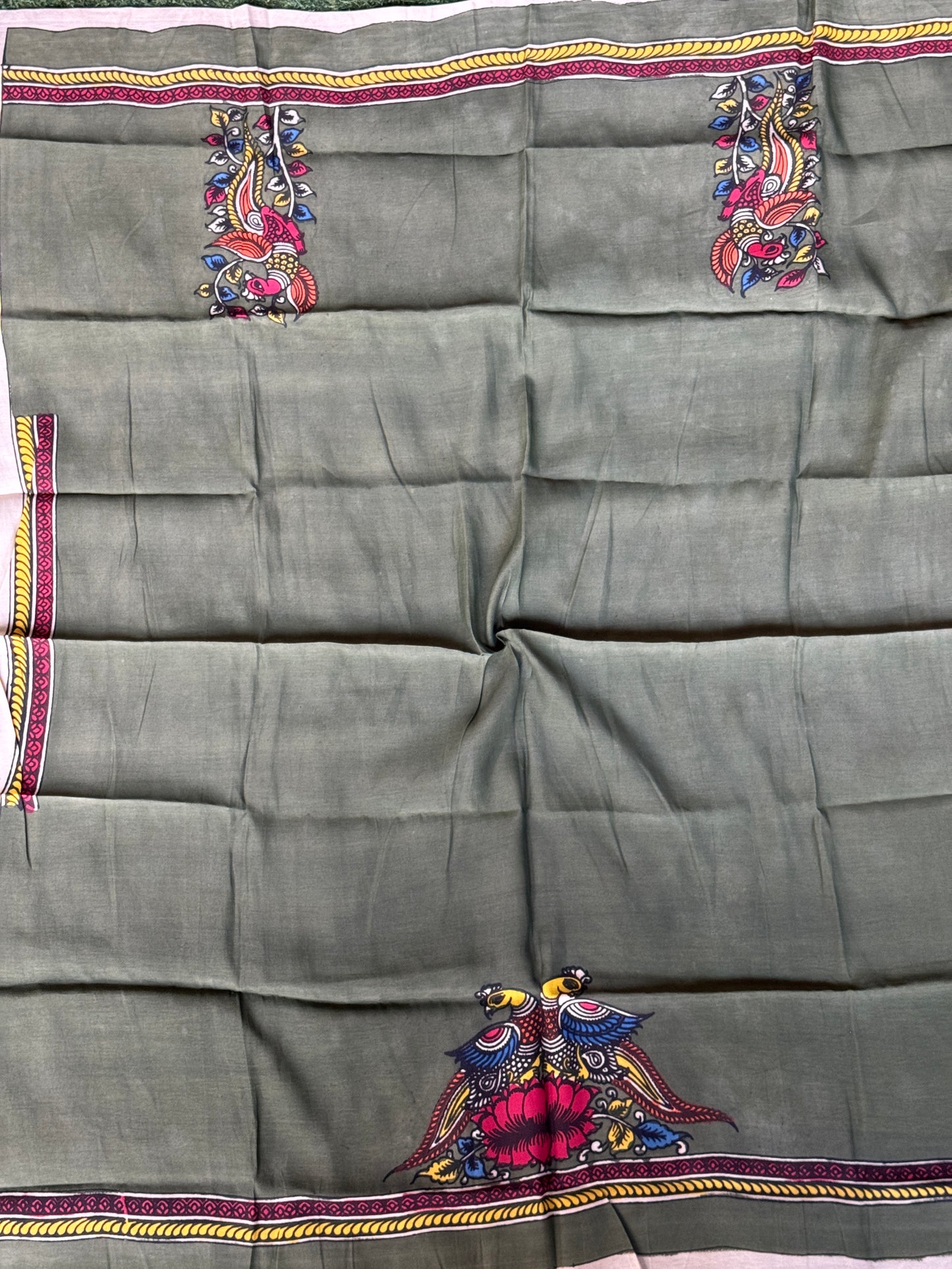 Silk Pen Kalamkari handpainted unstitched blouse piece with border - multiple designs n colors available