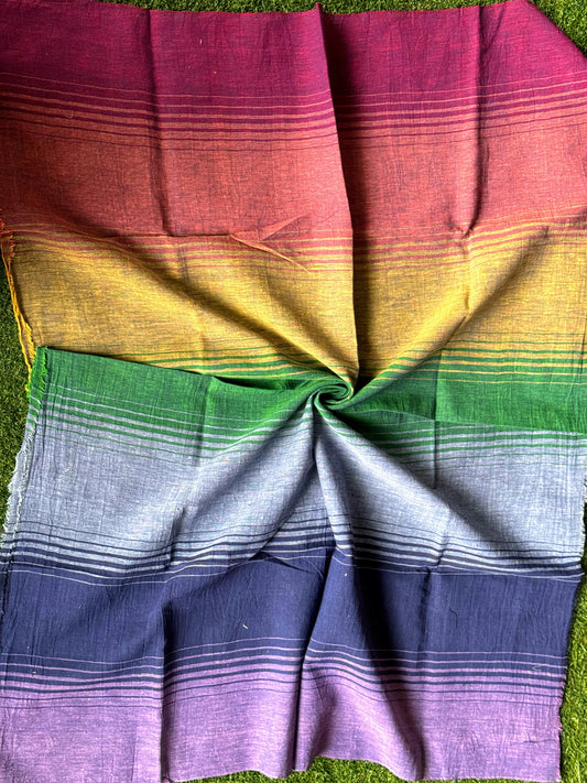 Rainbow hued multi colored Kala cotton handwoven blouse piece