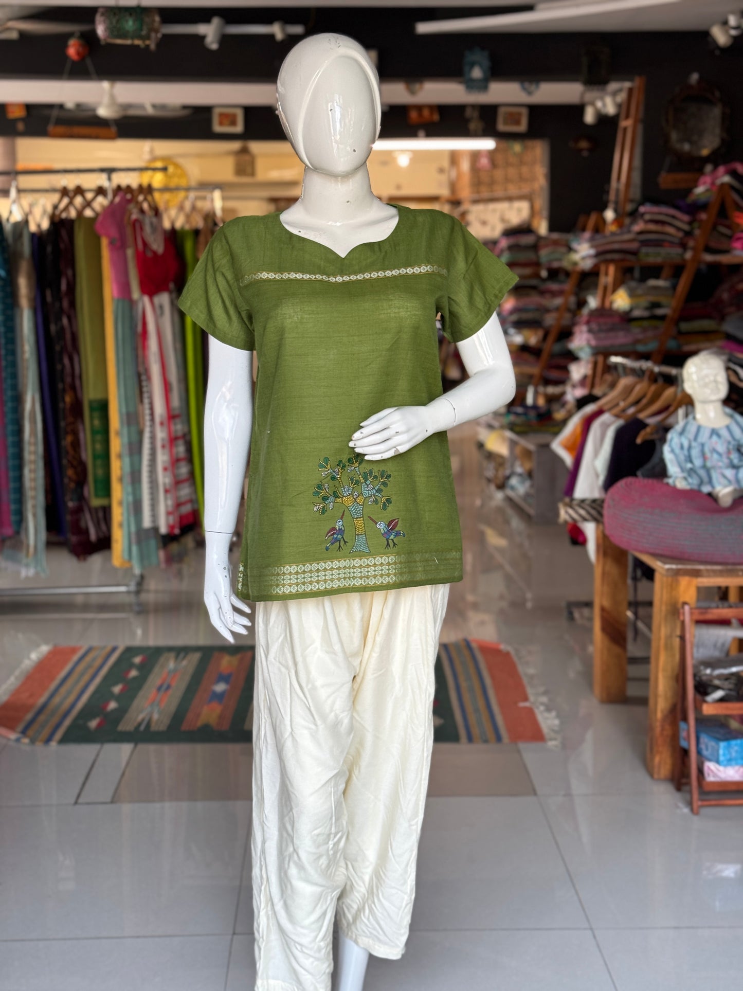 Cream salwar pants in rayon