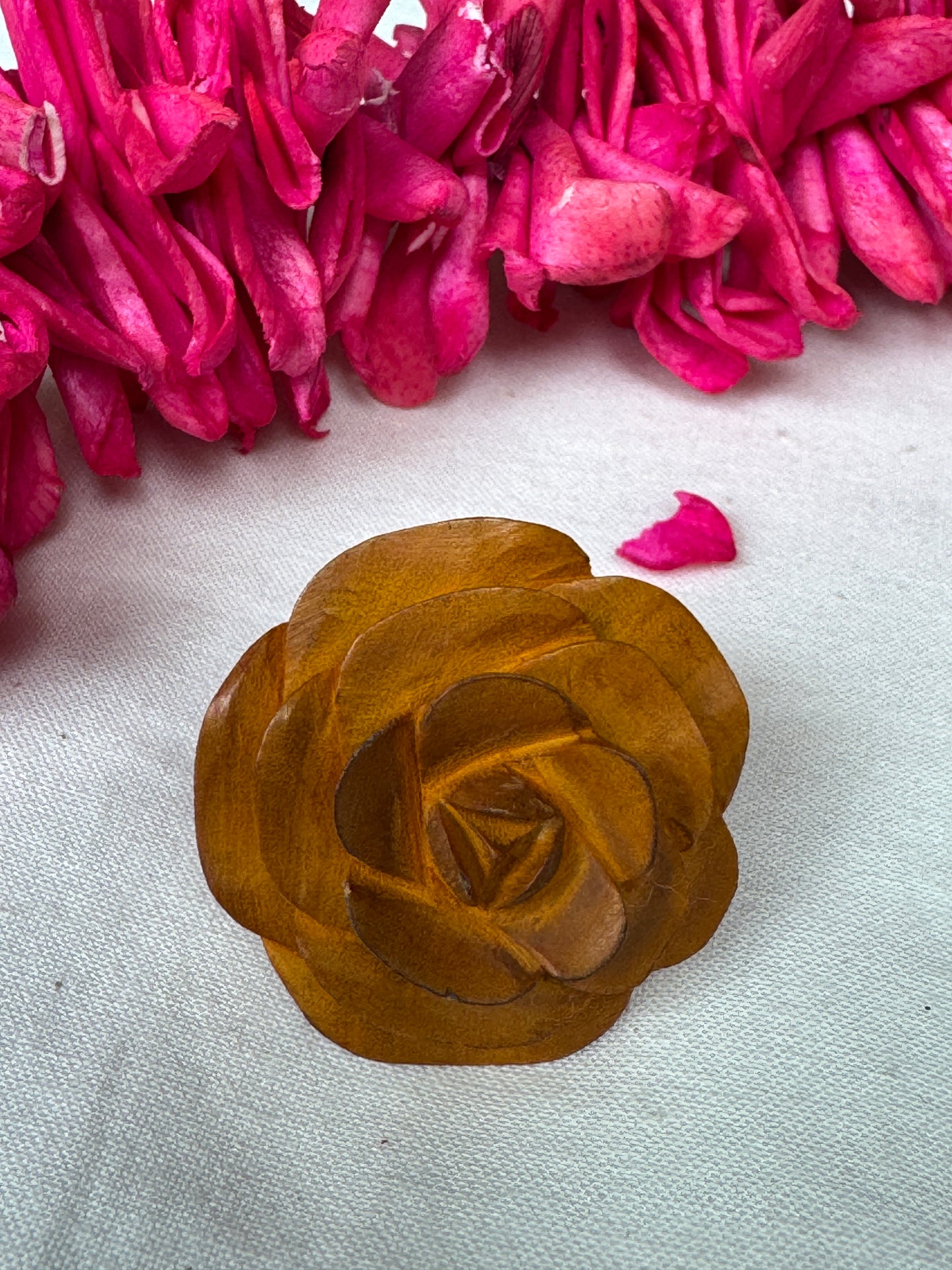 Rose hand carved finger ring in yellow wood - color options available