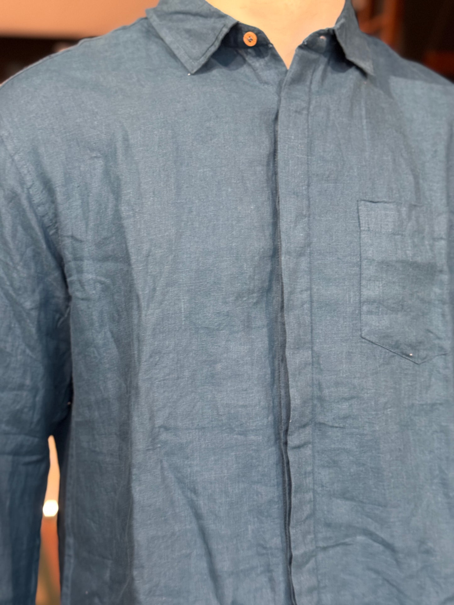 Teal linen handwoven full sleeves shirt for men