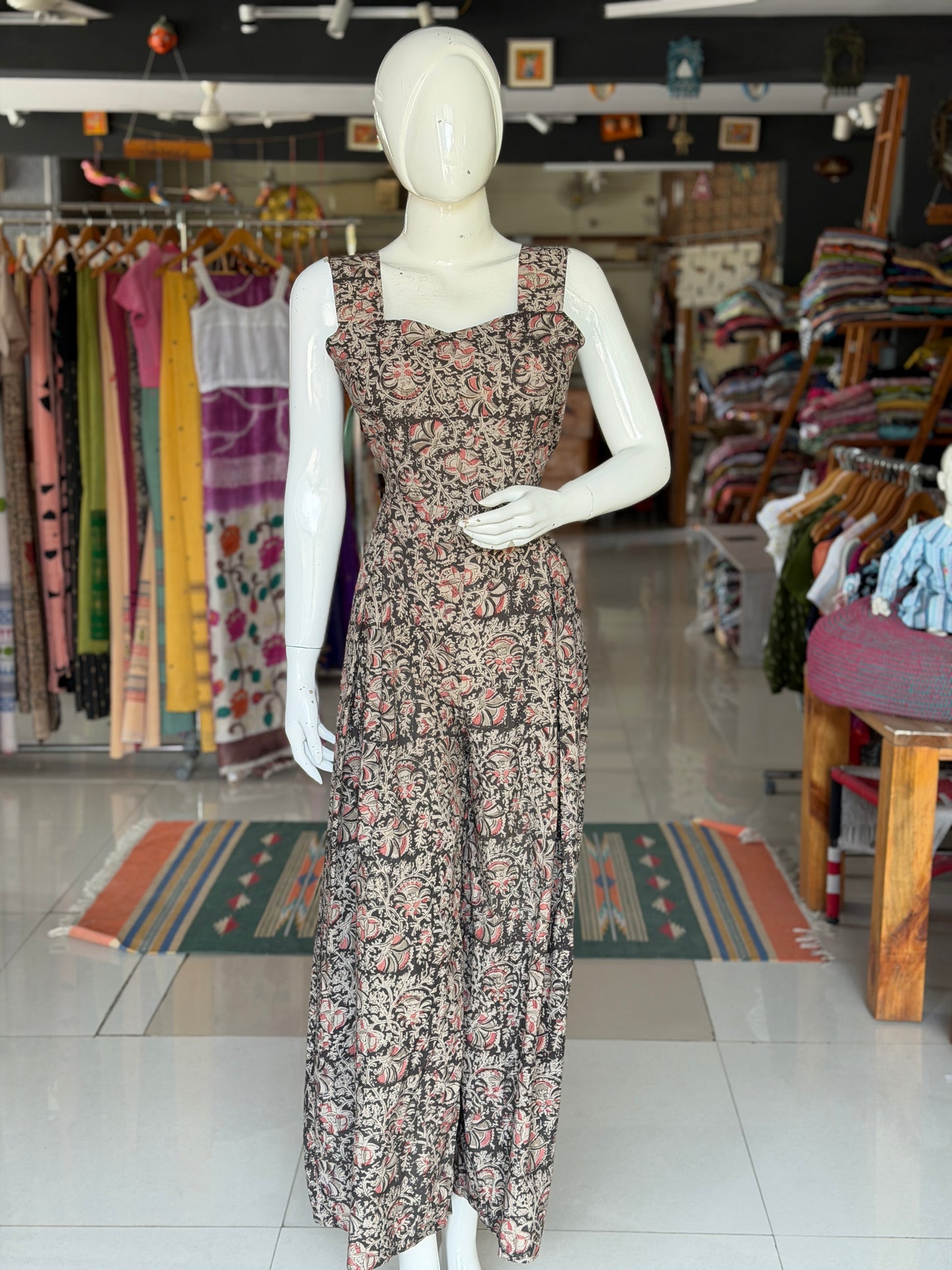 Black Kalamkari hand block printed cotton barrel pants