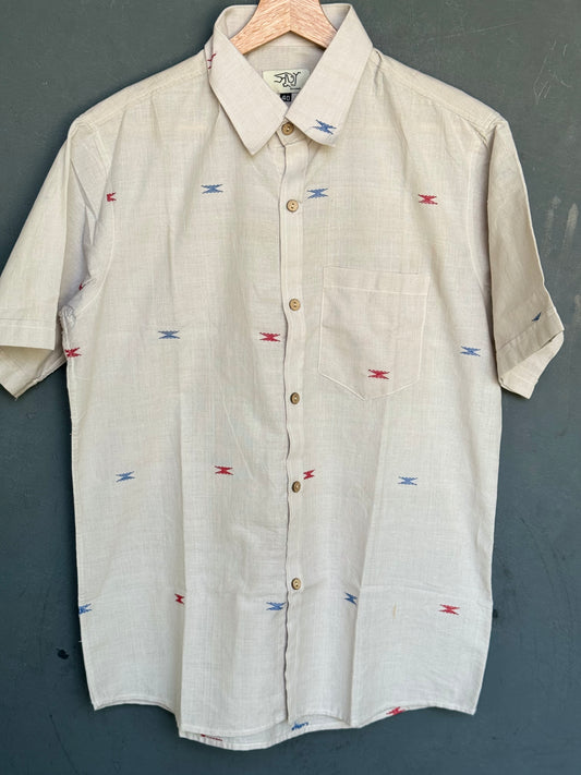 Cream Assam Majuli handloom cotton mens shirt - half sleeves