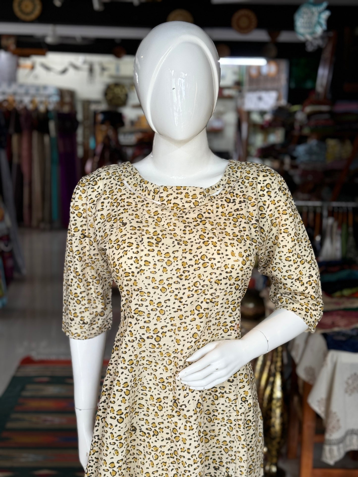 Leopard hand block printed cotton kalis dress