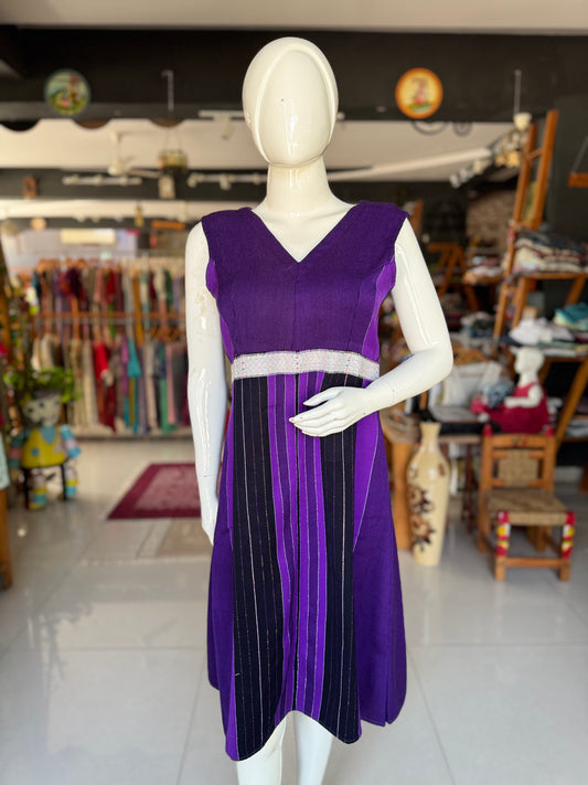 Violet Cotton stripes Arunachal handloom cotton sleeveless dress