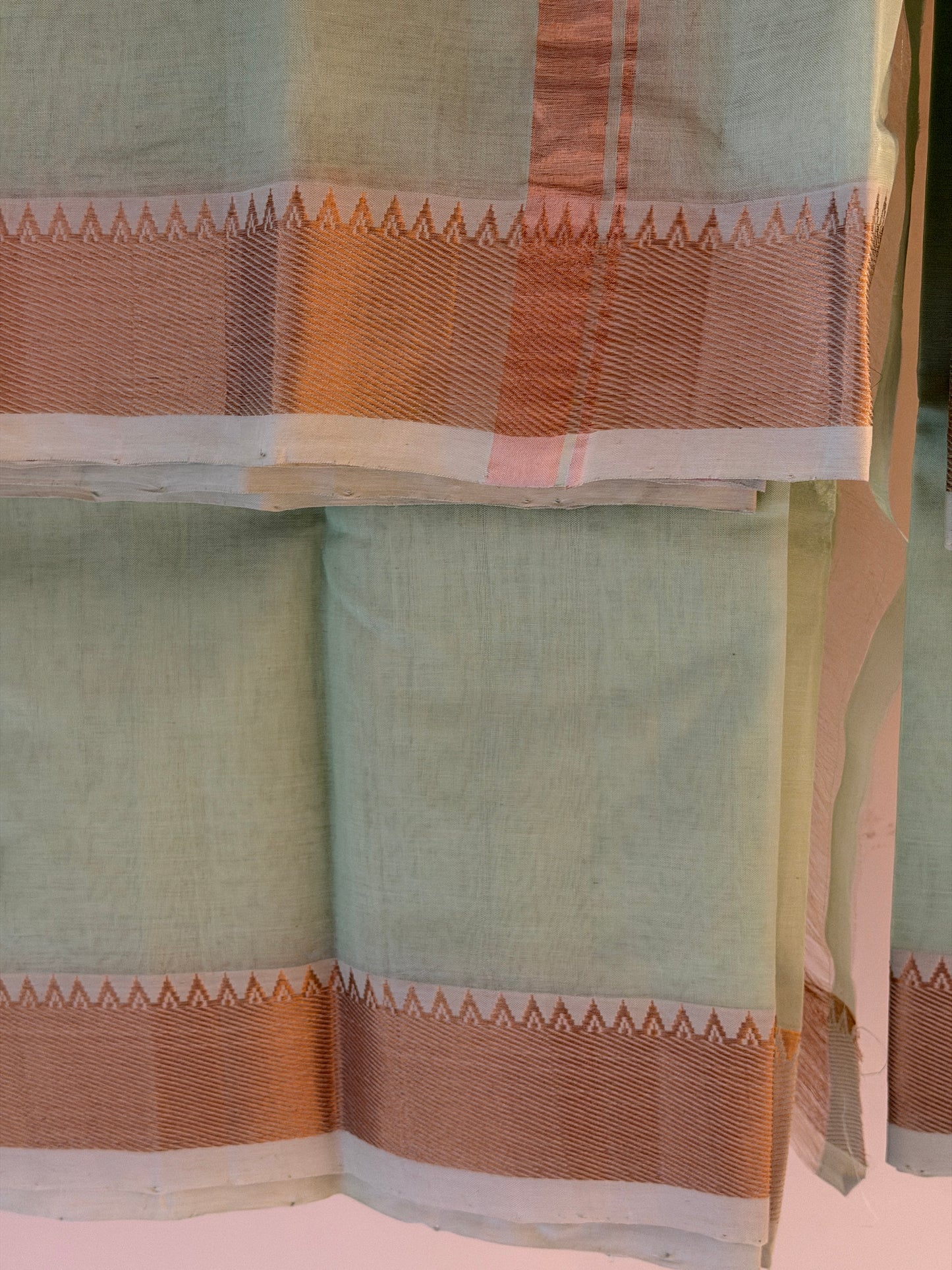 Pista green dhoti set with gold zari border for men - Mangalagiri Handloom silk cotton pancha kanduva set