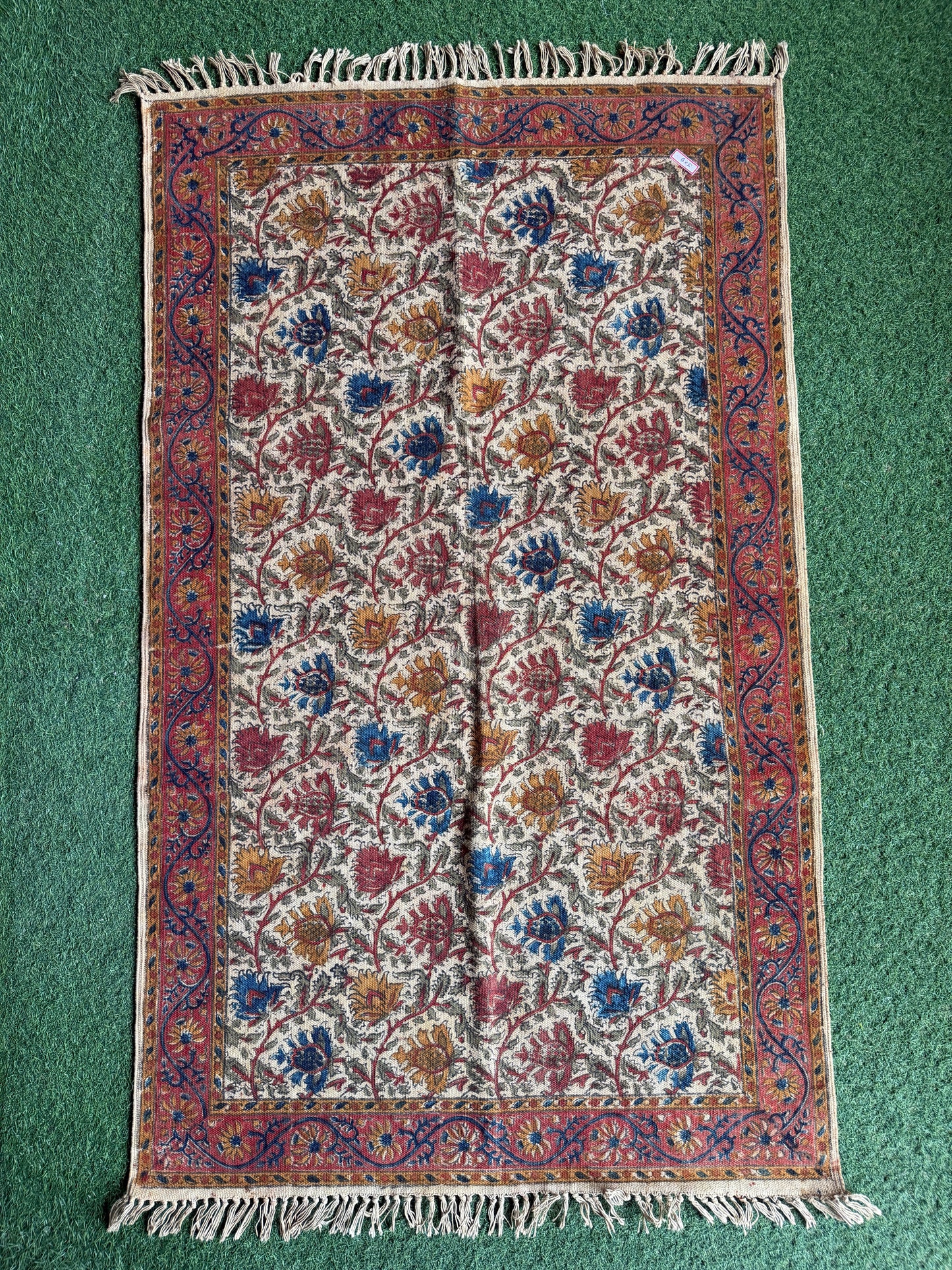 3 x 5 feet cotton Kalamkari hand block printed carpet