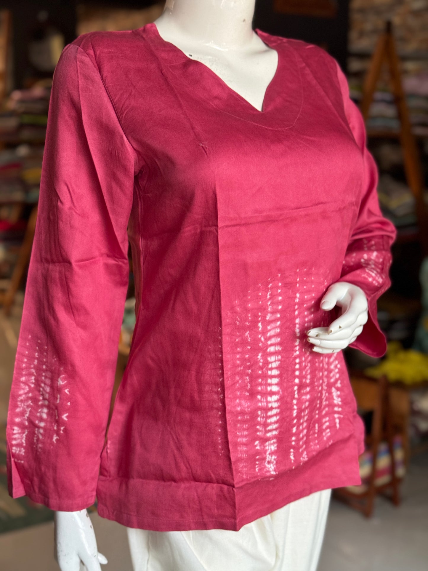 Full sleeves placement bandini tie n dye cotton tunic top / short kurti - multiple colors n designs available