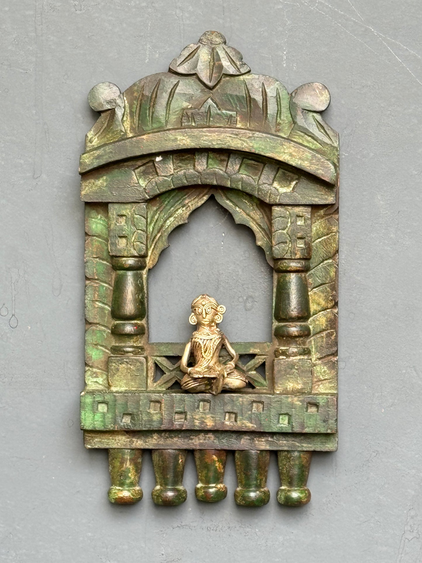 Jharokha in distress finish wood - hand crafted wall decor