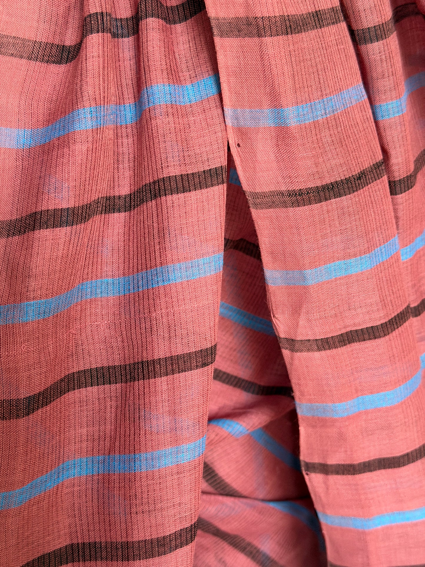 Wine Mangalagiri handloom cotton saree with blue vertical stripes