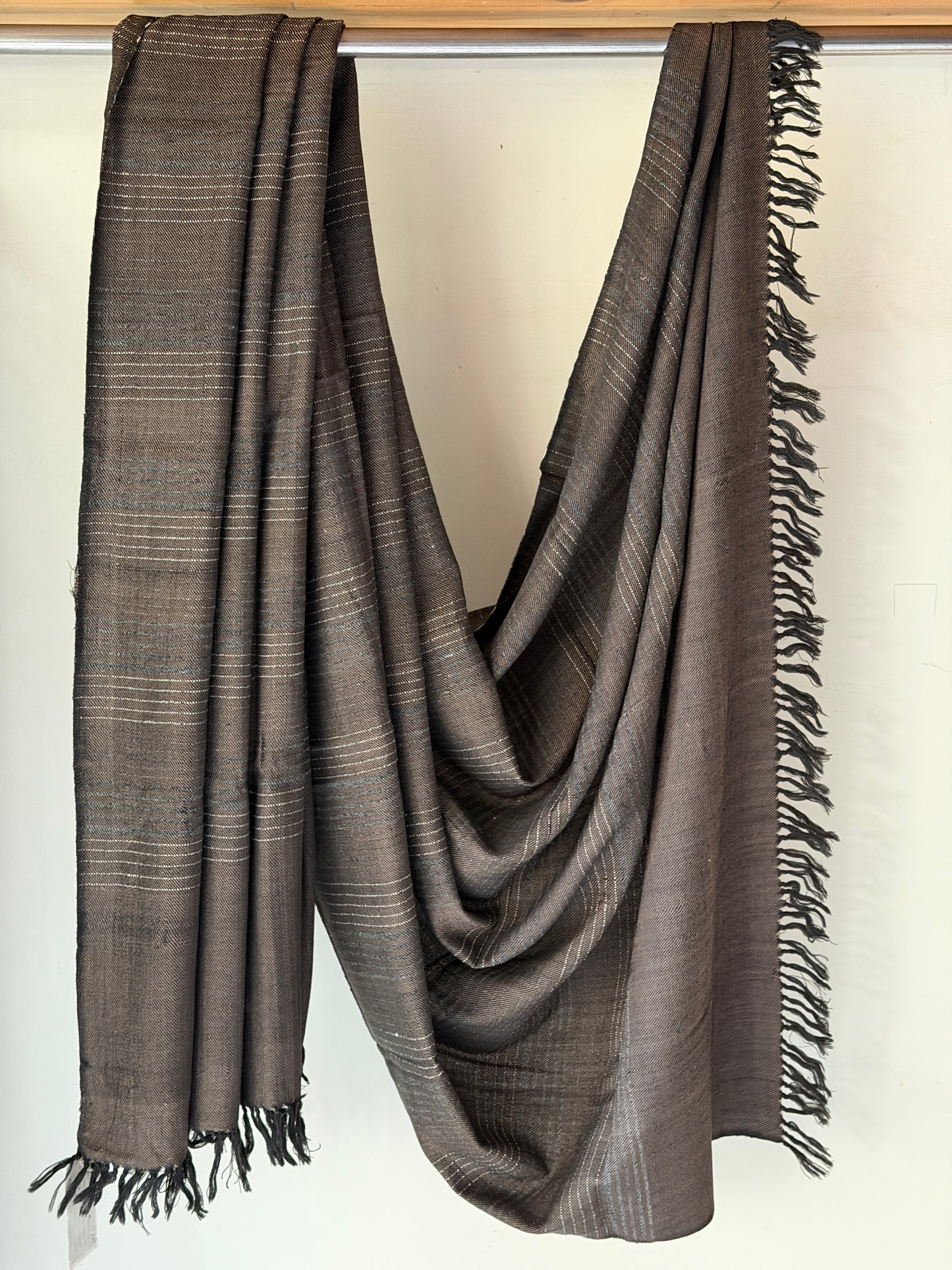 Greenish black woolen handwoven sofa throw with stripes