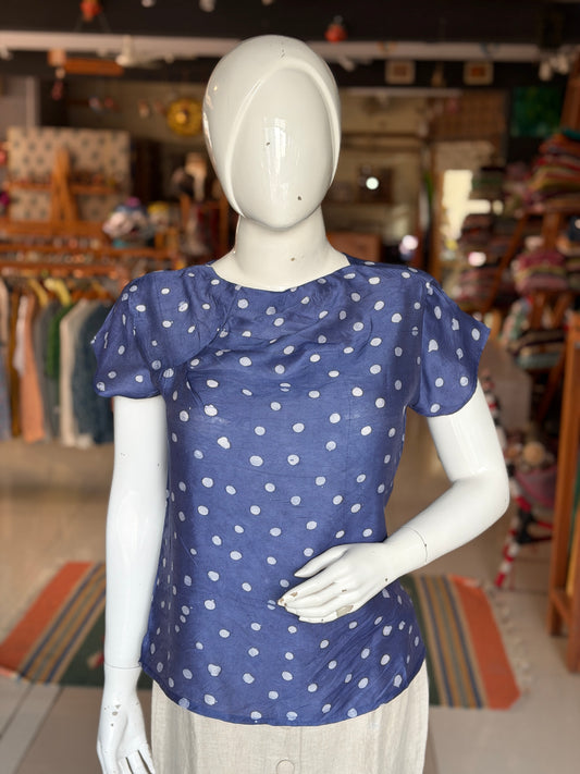 Blue polka hand batik printed top