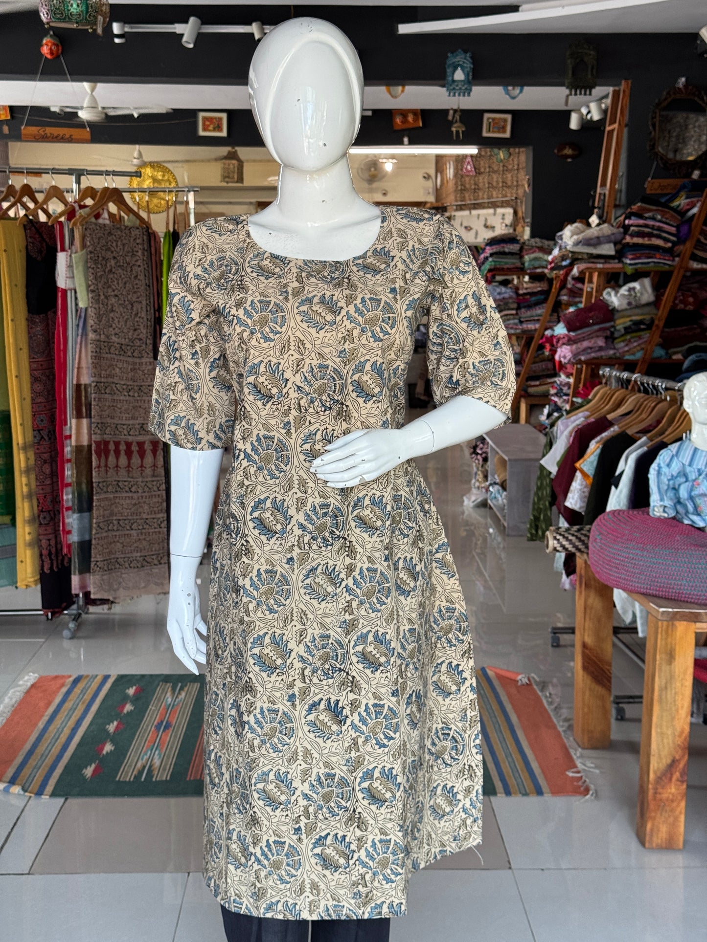 A-line hand block printed Kalamkari cotton kurti - sizes n colors options available