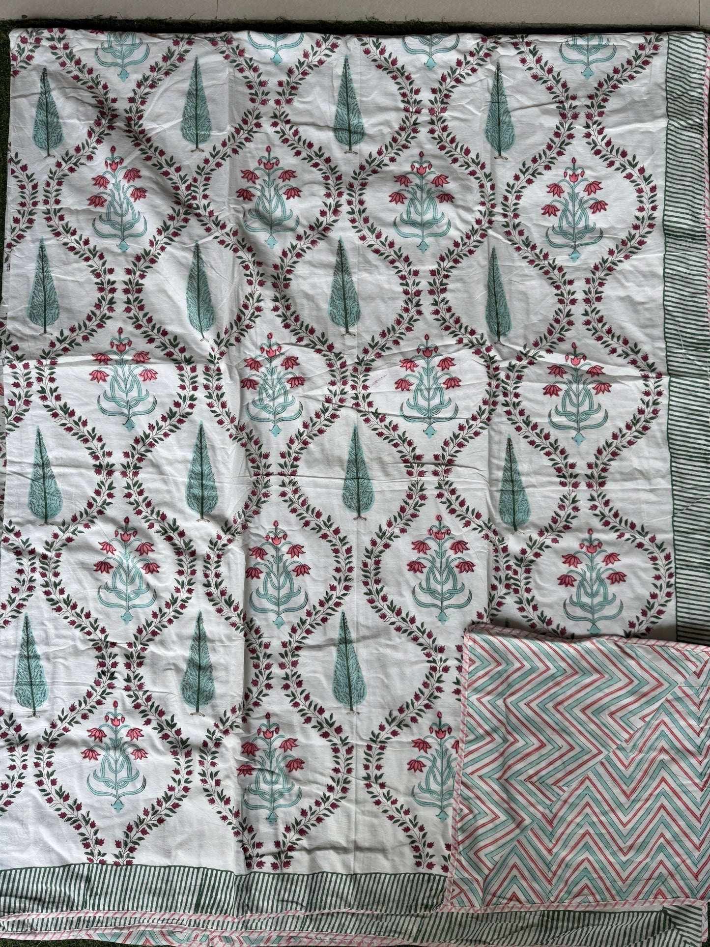 Comforter - cotton hand block printed king size reversible - multiple designs available