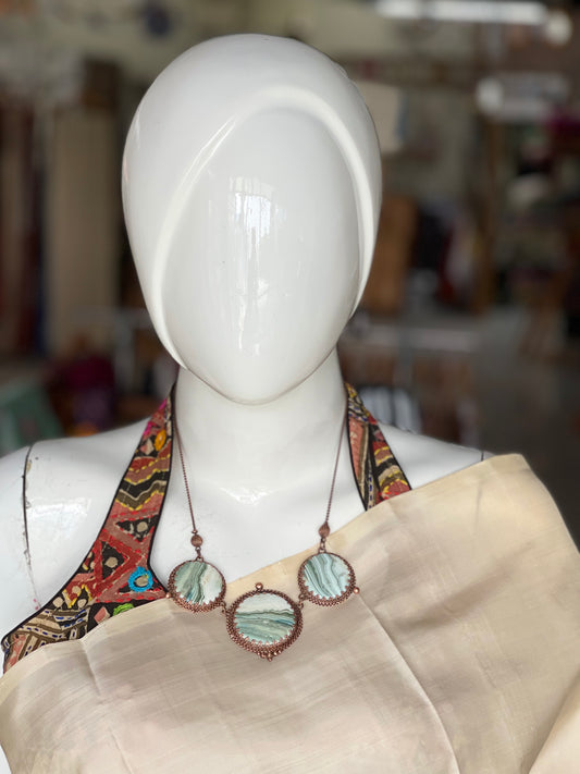 Rainbow jasper 3 stones copper handcrafted designer necklace