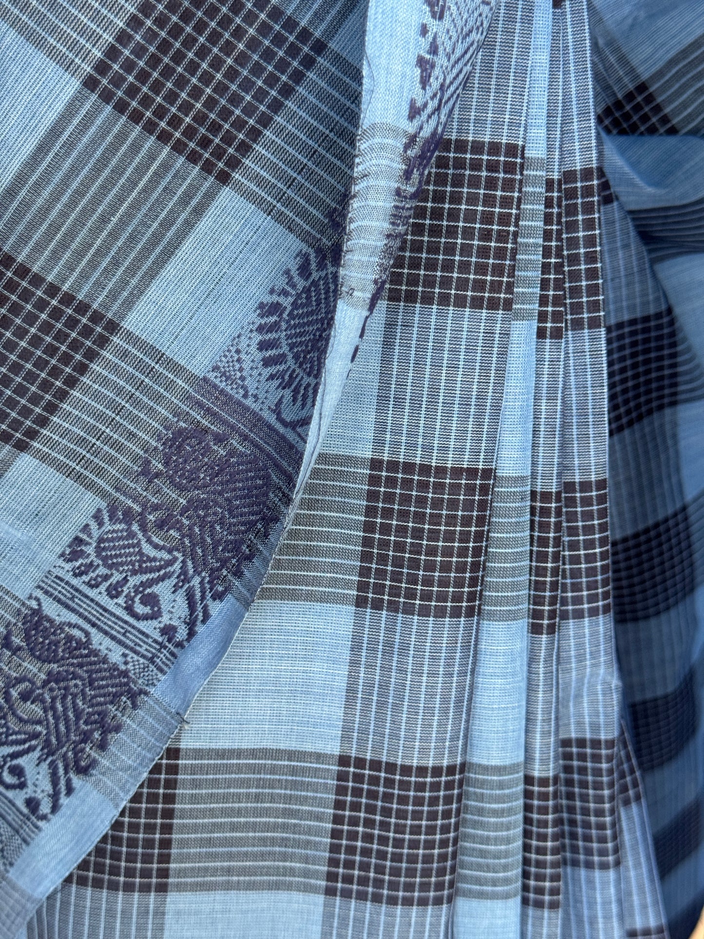 Shades of blue checks Chettinad cotton handloom saree
