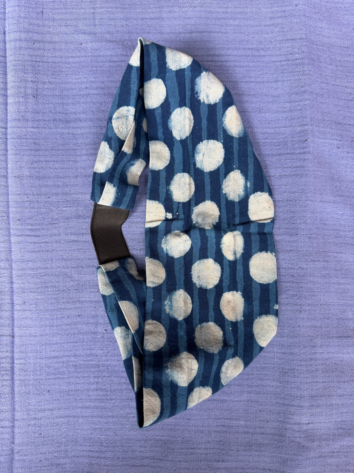 Unisex Head band with elastic in natural dyed, hand block printed cotton - width can be changed