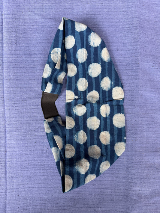 Unisex Head band with elastic in natural dyed, hand block printed cotton - width can be changed