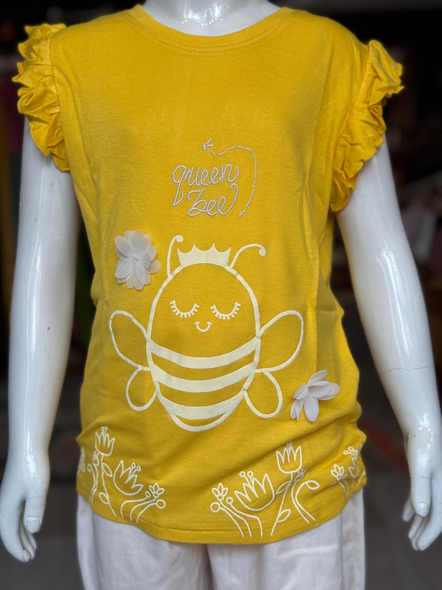 Queen bee yellow knit bamboo soft frilly t-shirt top