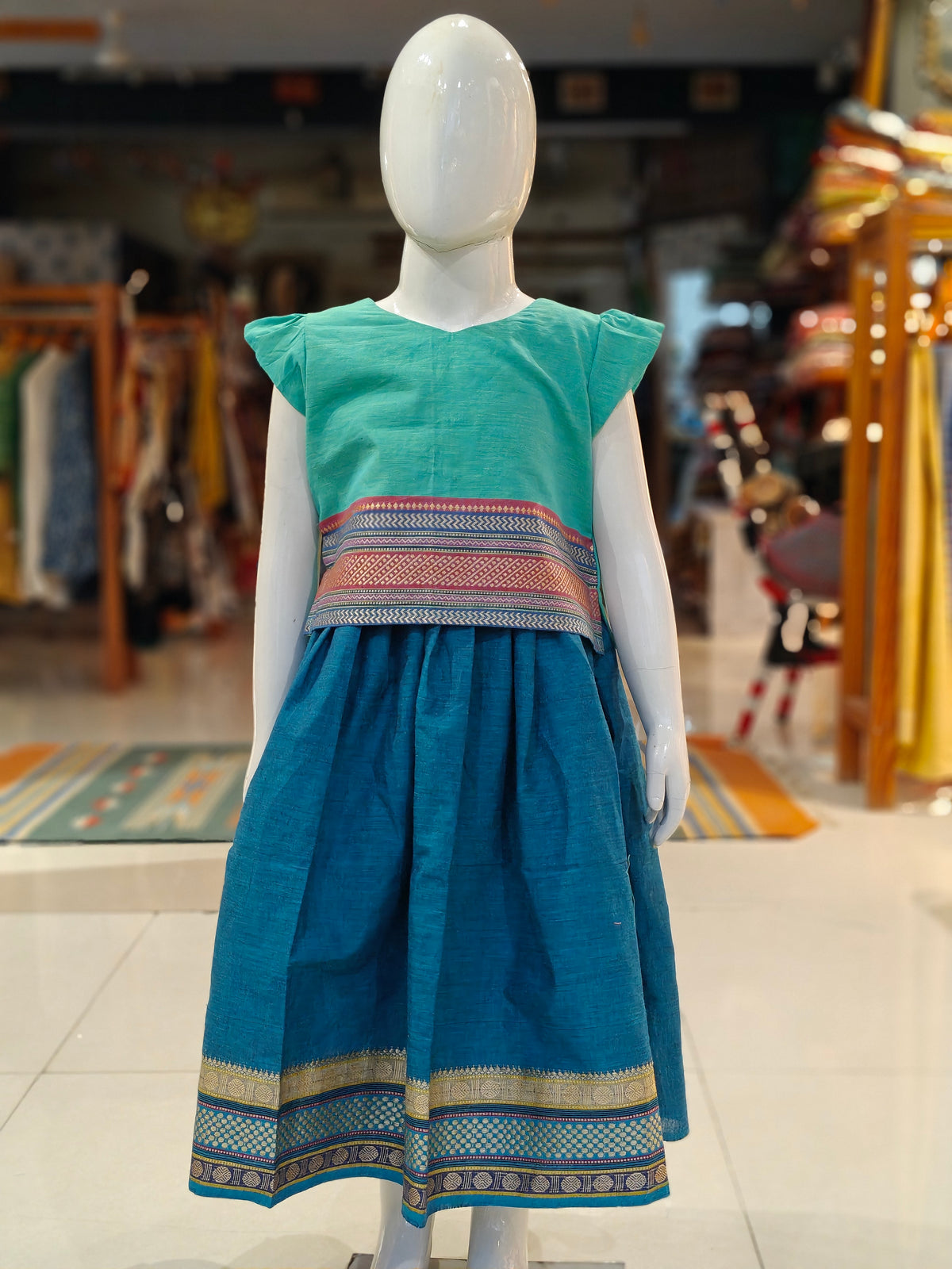 Cotton lehenga (langa jacket) blouse set - big border, powerloom