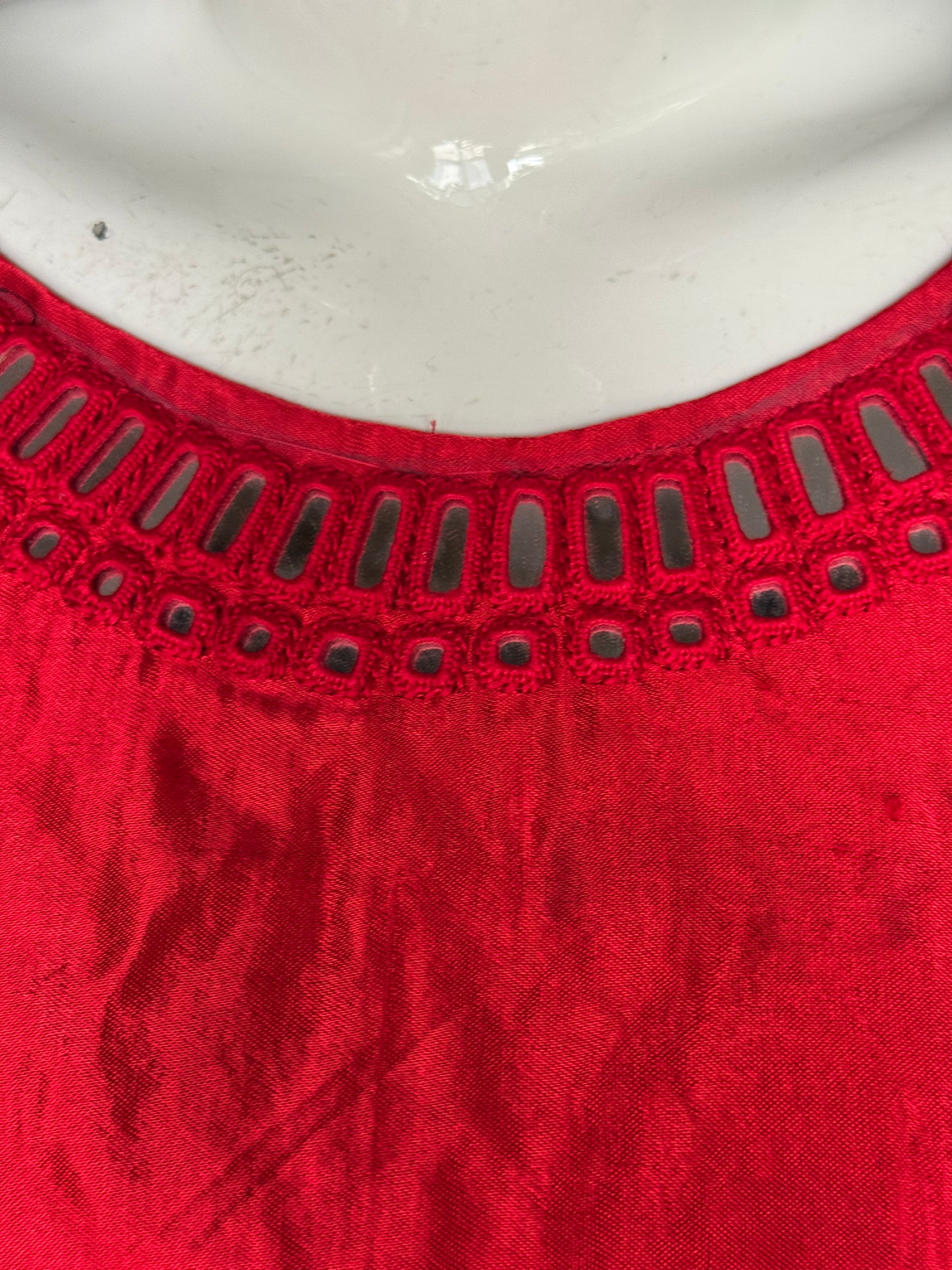 Red mirror work hand embroidered Mashru blouse
