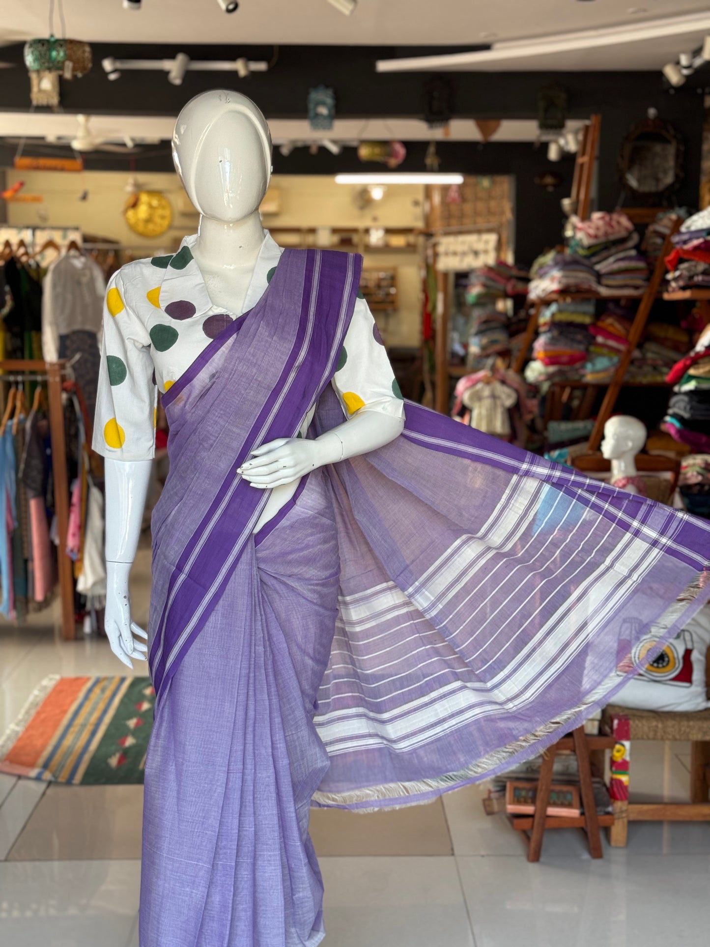 Plain light weight soft handloom Bobbili cotton saree - multiple colors available