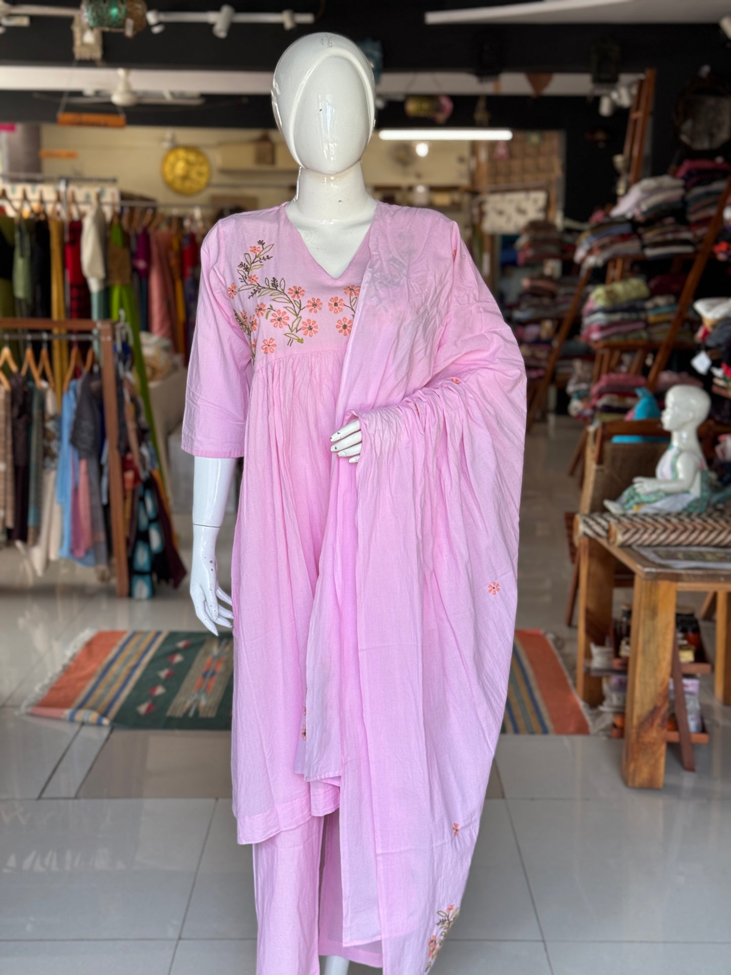 Hand embroidered empire line / Alia cut cotton 3 piece suit set - colour options available