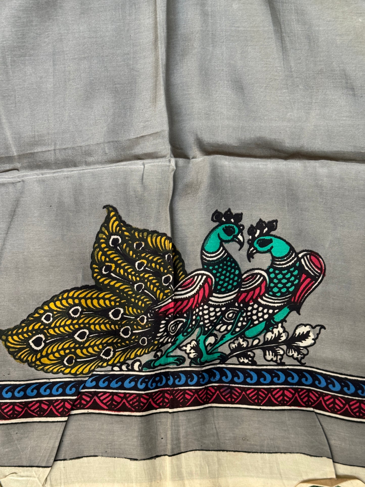 Silk Pen Kalamkari handpainted unstitched blouse piece with border - multiple designs n colors available