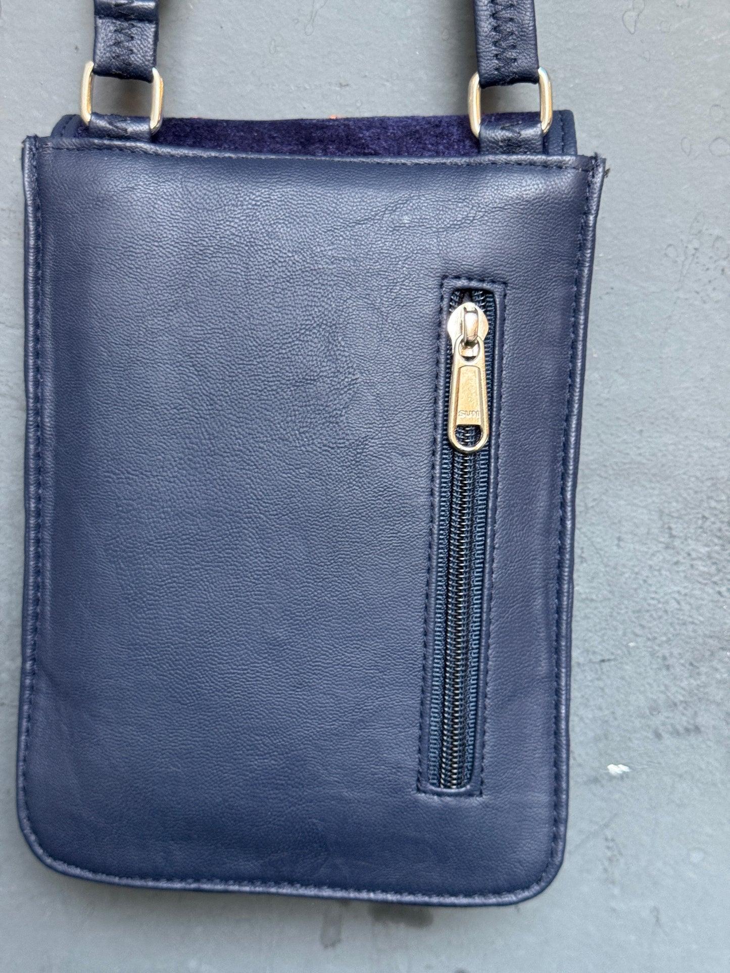 Mobile phone sling pouch - Kashmiri floral Aari embroidered with adjustable length strap and zippered back pocket - colors available