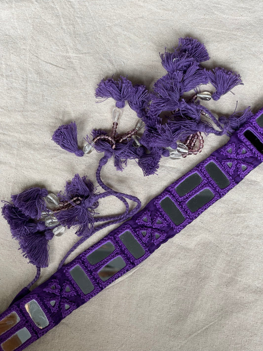 Violet mirror work hand embroidered belt