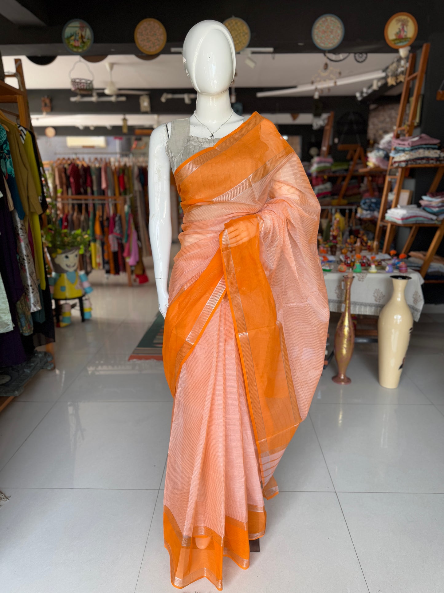 Fine silver stripes cotton Venkatagiri power loom saree