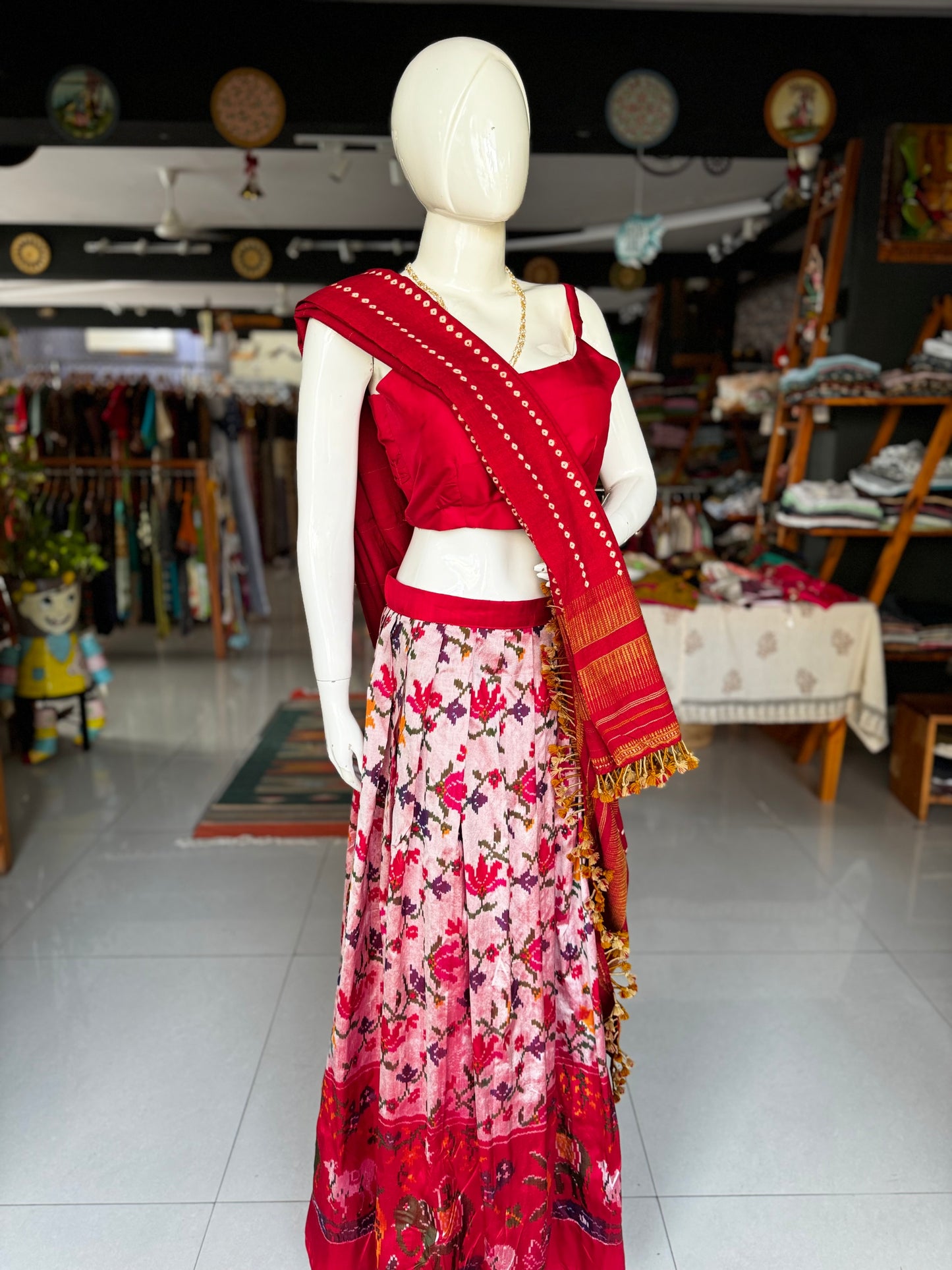 Red pure silk handloom strap sleeves blouse