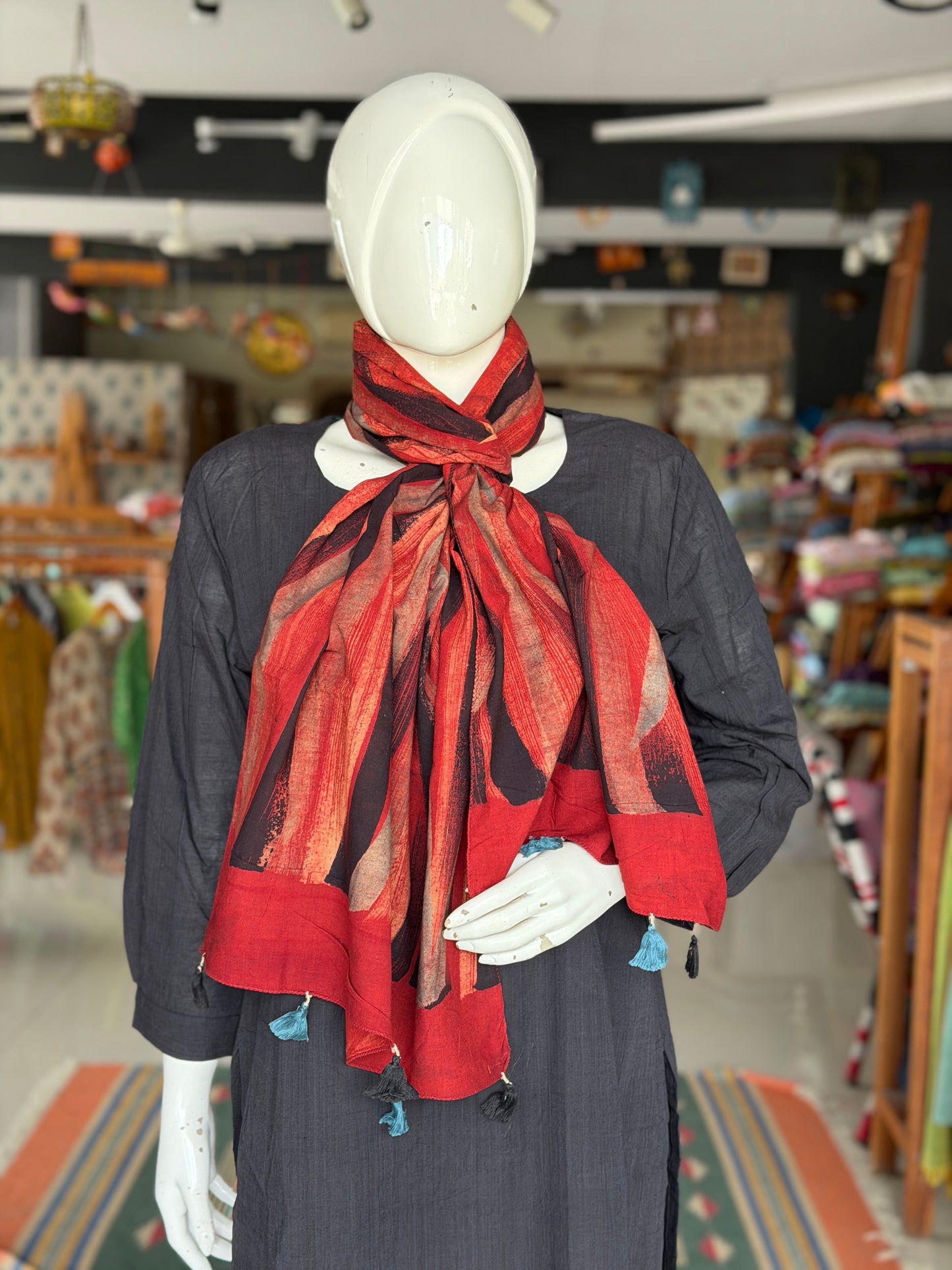Brush hand art Ajrakh cotton stole - click to see designs