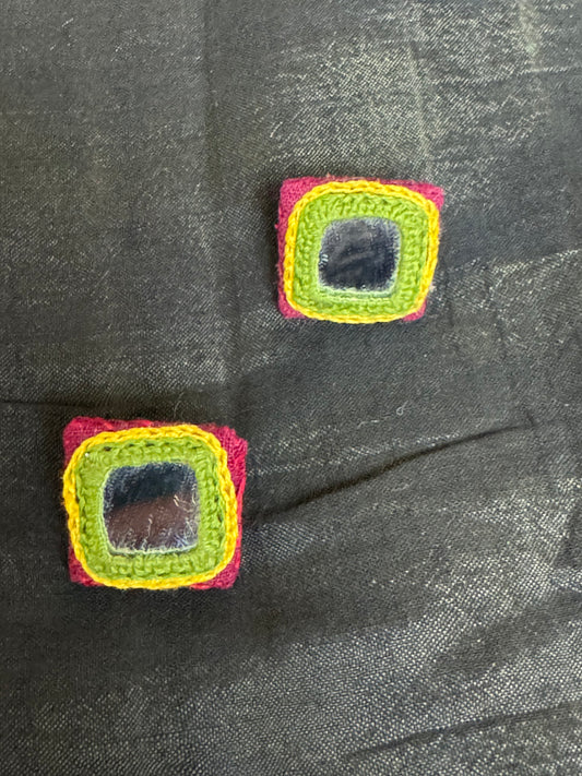 Light weight fabric studs with multi colored tribal hand embroidery, mirror