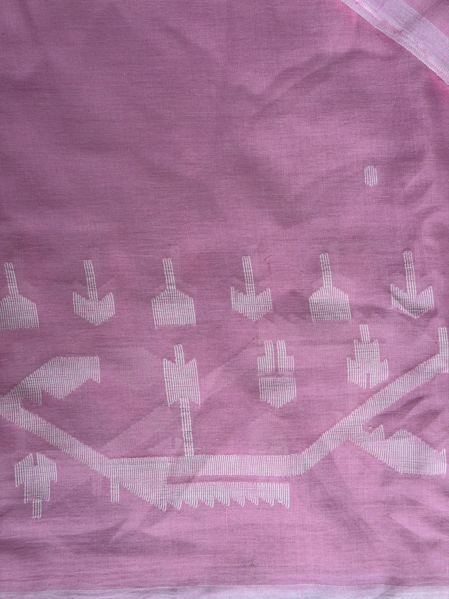 Light pink Jamdani soft cotton handloom fabric with white border