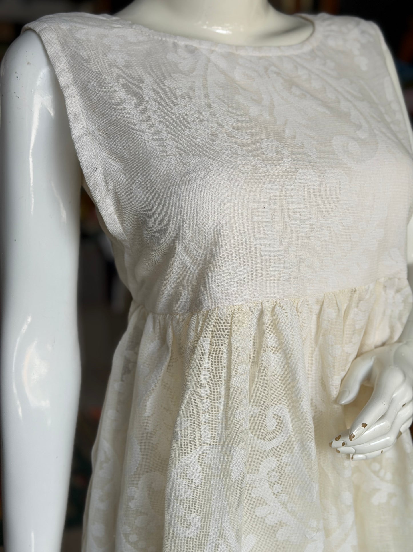 Off white banaras cotton cut work side ties dress / Kurti