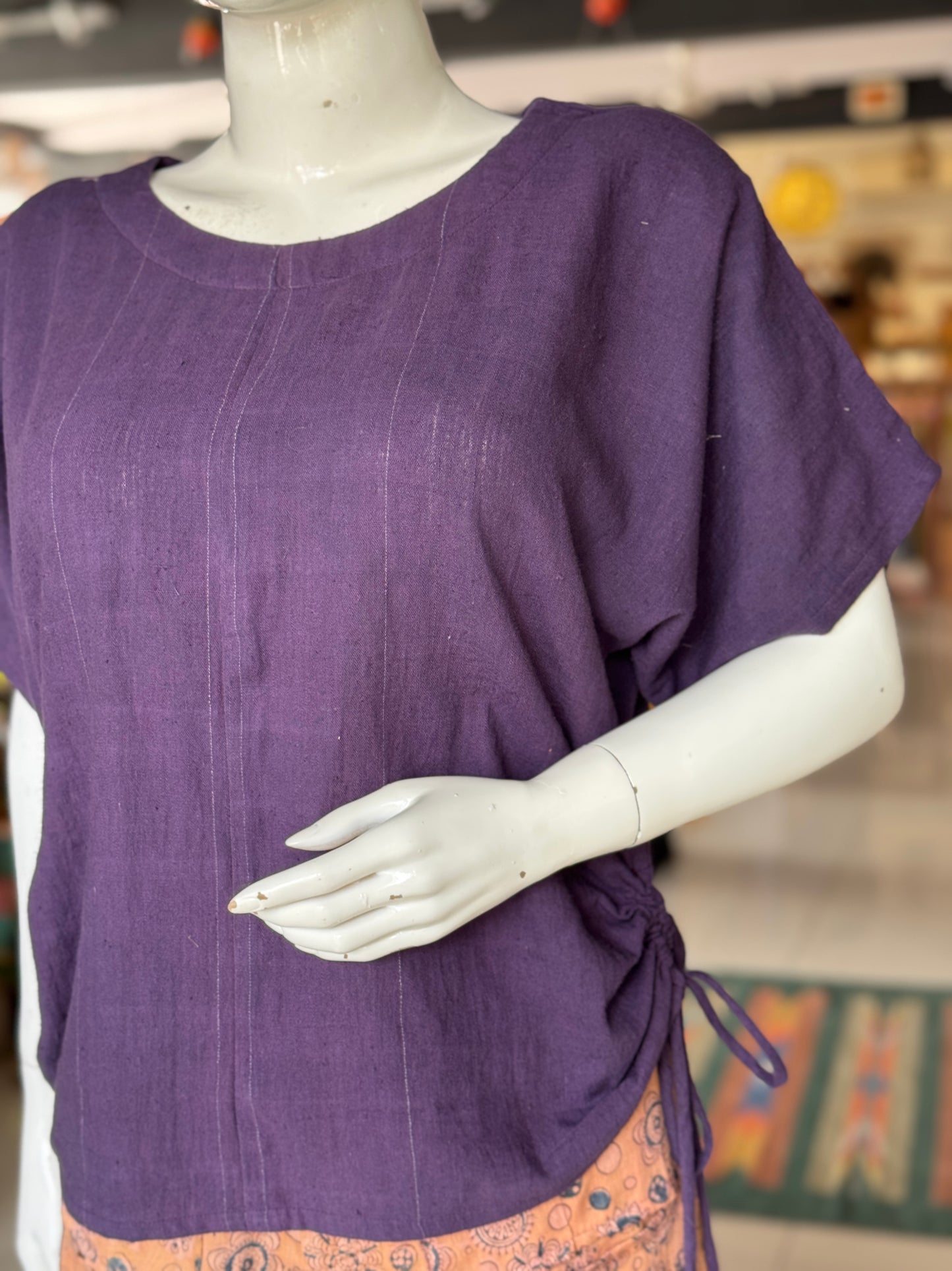 Violet kala cotton handloom top with side pull drawstrings