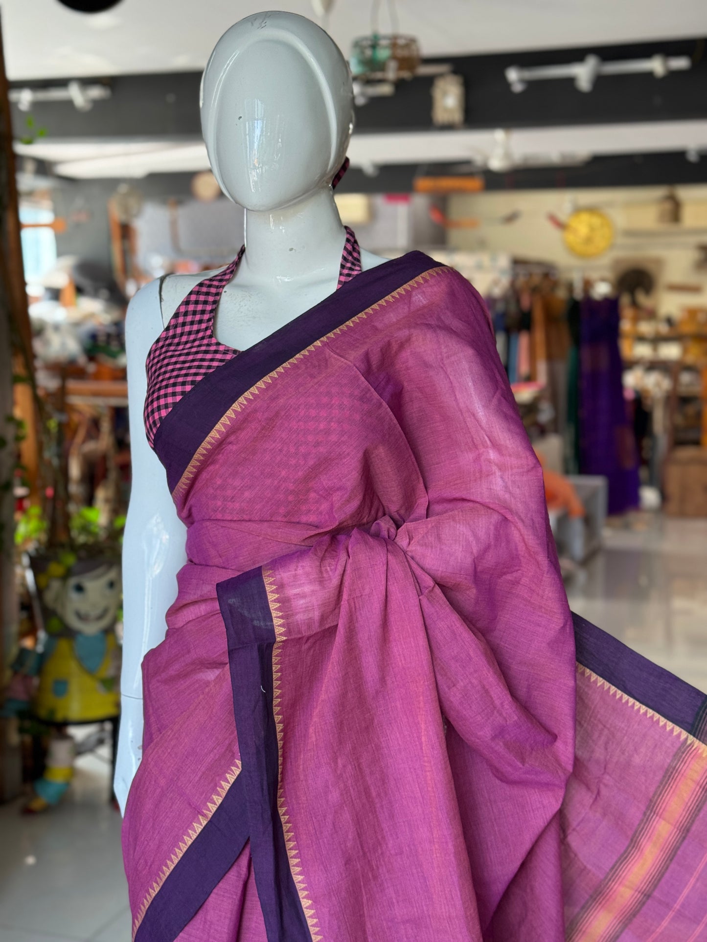 Temple border plain soft handloom cotton saree