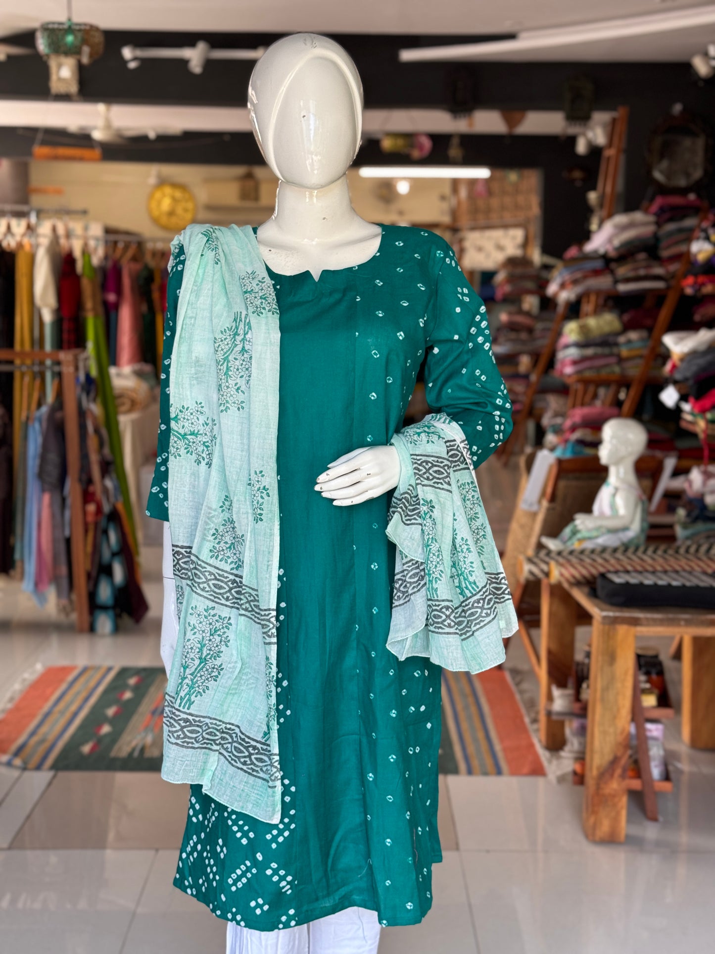 Bandini cotton straight kurti with half n half design - color options available