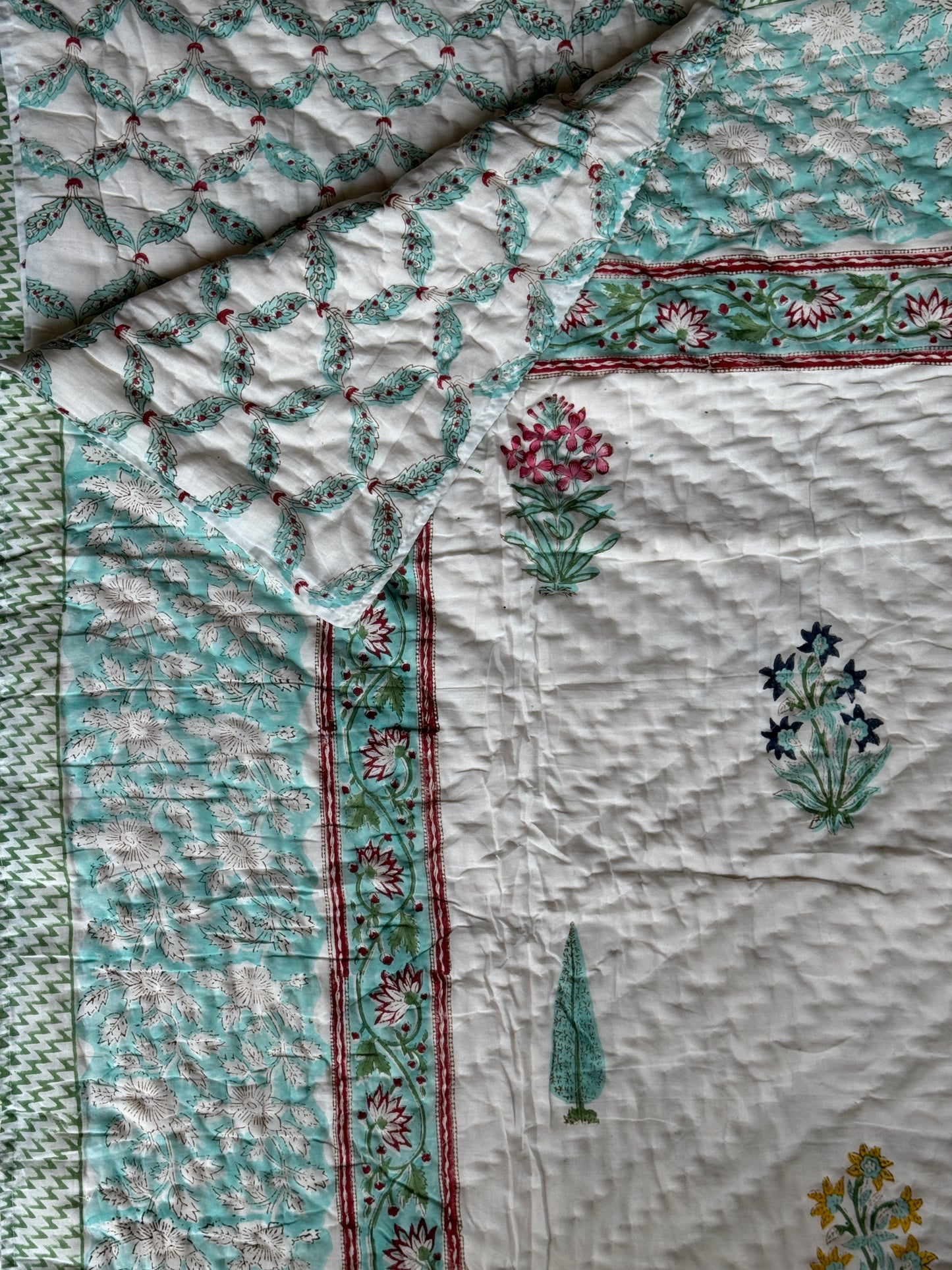 Single quilt 60 x 90 inches - Hand block printed reversible cotton quilt - multiple designs available