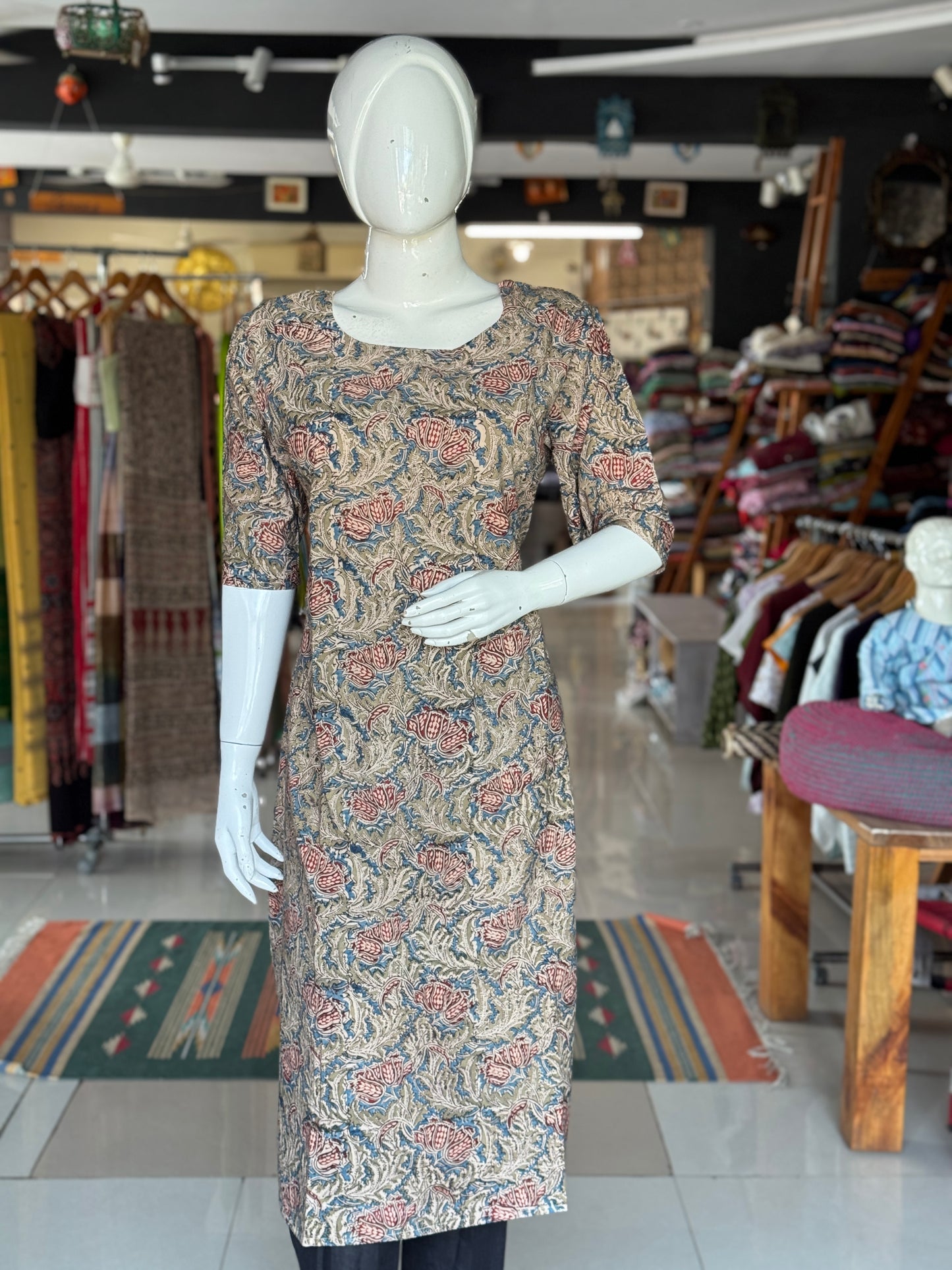 A-line hand block printed Kalamkari cotton kurti - sizes n colors options available